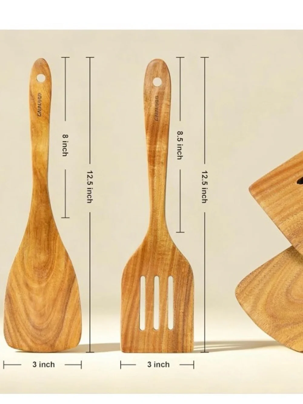 100% Acacia Wooden Spatula Set - Natural Brown